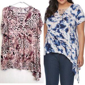 JENNIFER LOPEZ Plus Size Strappy Asymmetrical Top Mauve Purple ish Animal Print